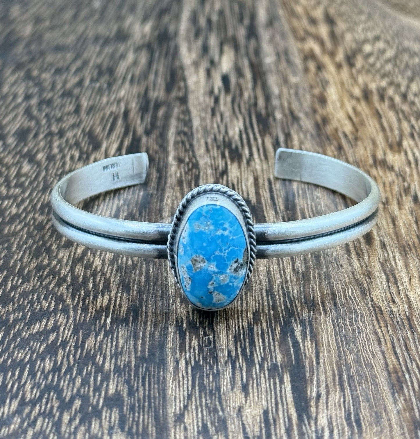 Navajo Handmade Sterling Silver Blue Glacier Turquoise Stacker Cuff Bracelet