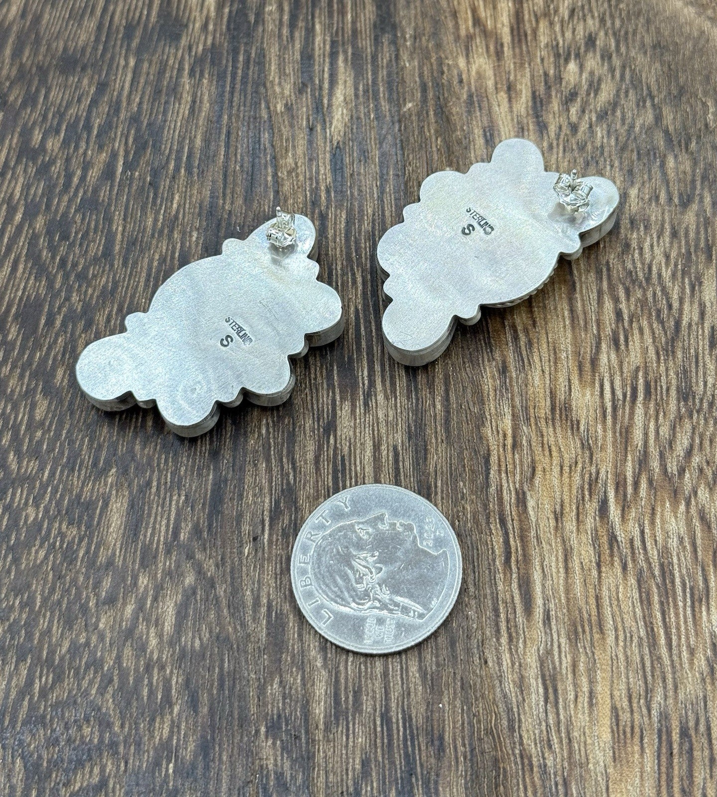 Navajo Handmade Sterling Silver Sonoran Gold Turquoise Half Cluster Earrings