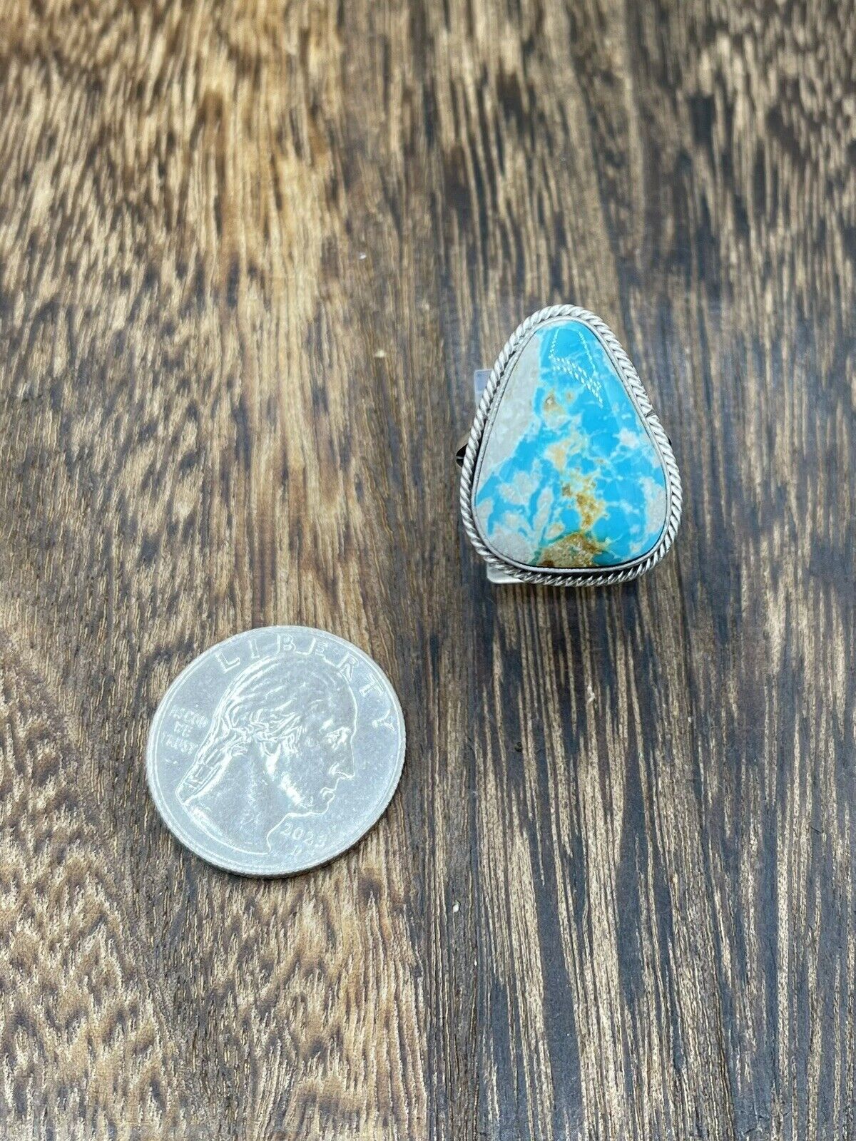 Native American Navajo Handmade Silver Royston Turquoise Old Look Ring Size 7.5