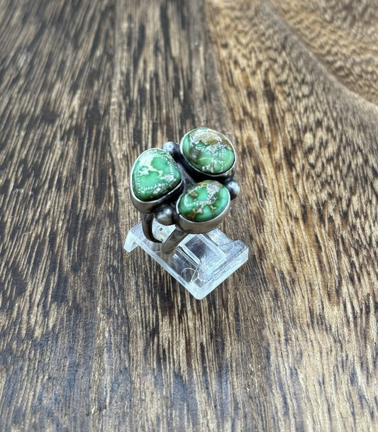 Navajo Handmade Sterling Silver Sonoran Gold Turquoise Cluster Ring Size 8