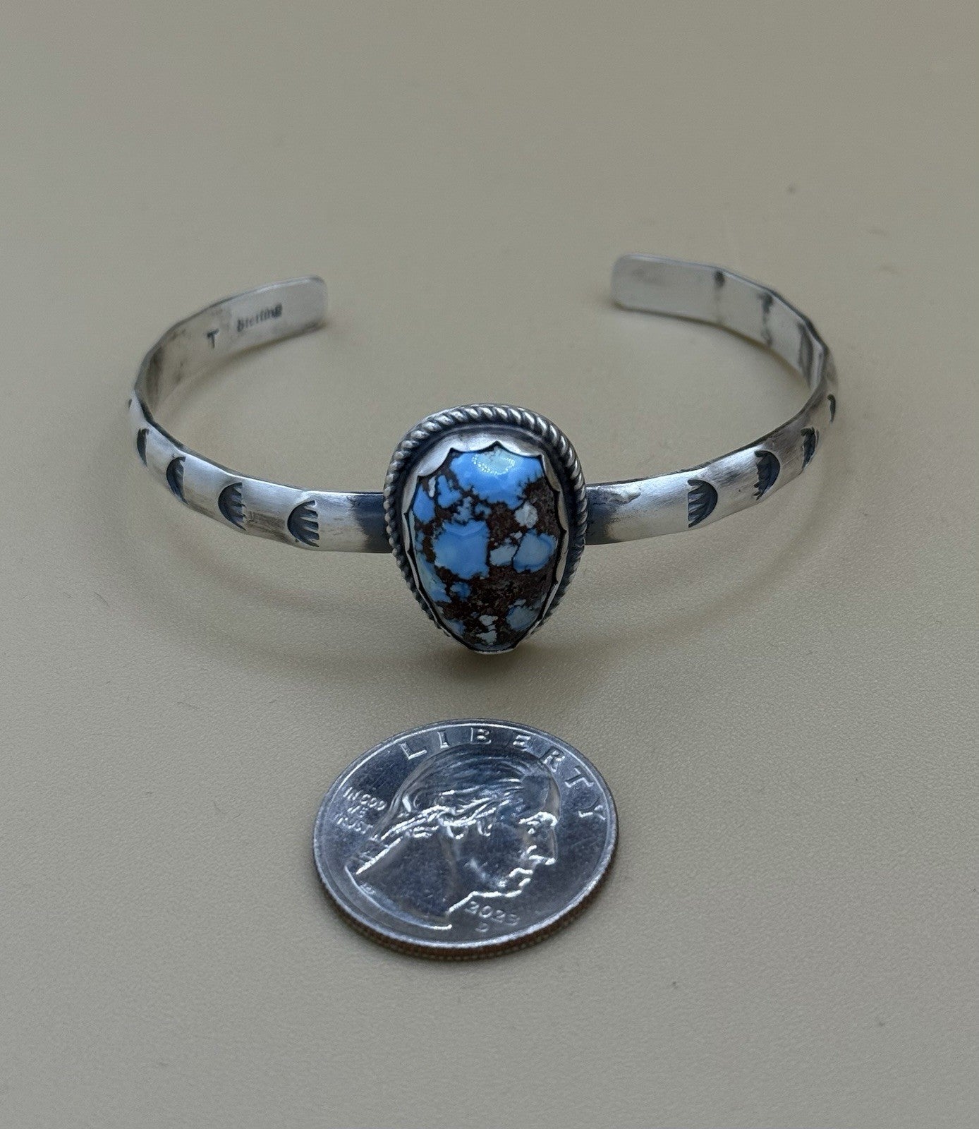 Navajo Handmade Sterling Silver Golden Hills Turquoise Stacker Cuff Bracelet