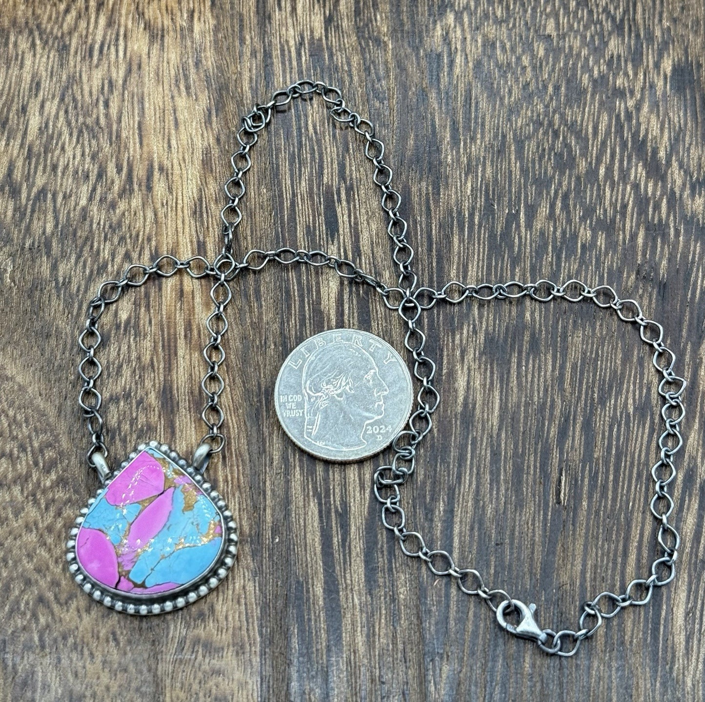 Native Navajo Handmade Sterling Silver Cotton Candy Dahlia Bar Necklace 18”