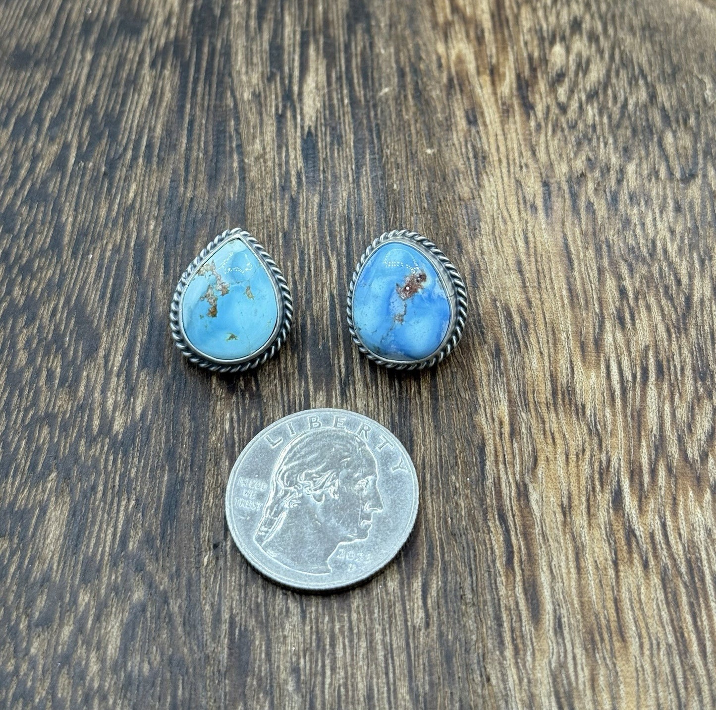 Native Navajo Handmade Sterling Silver Golden Hills Turquoise Post Stud Earrings