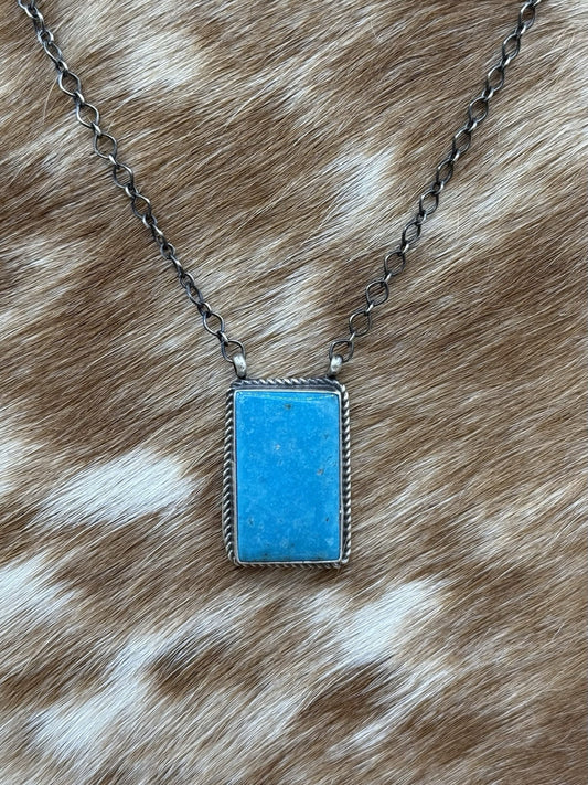 Navajo Handmade Sterling Silver Kingman Turquoise Bar Necklace 18” By Tricia S.