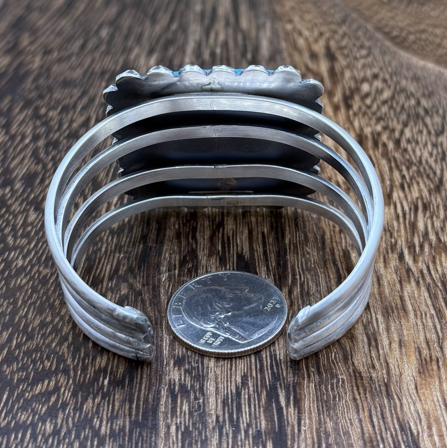 Native Navajo Handmade Sterling Silver Morenci Turquoise Old Look Cuff Bracelet