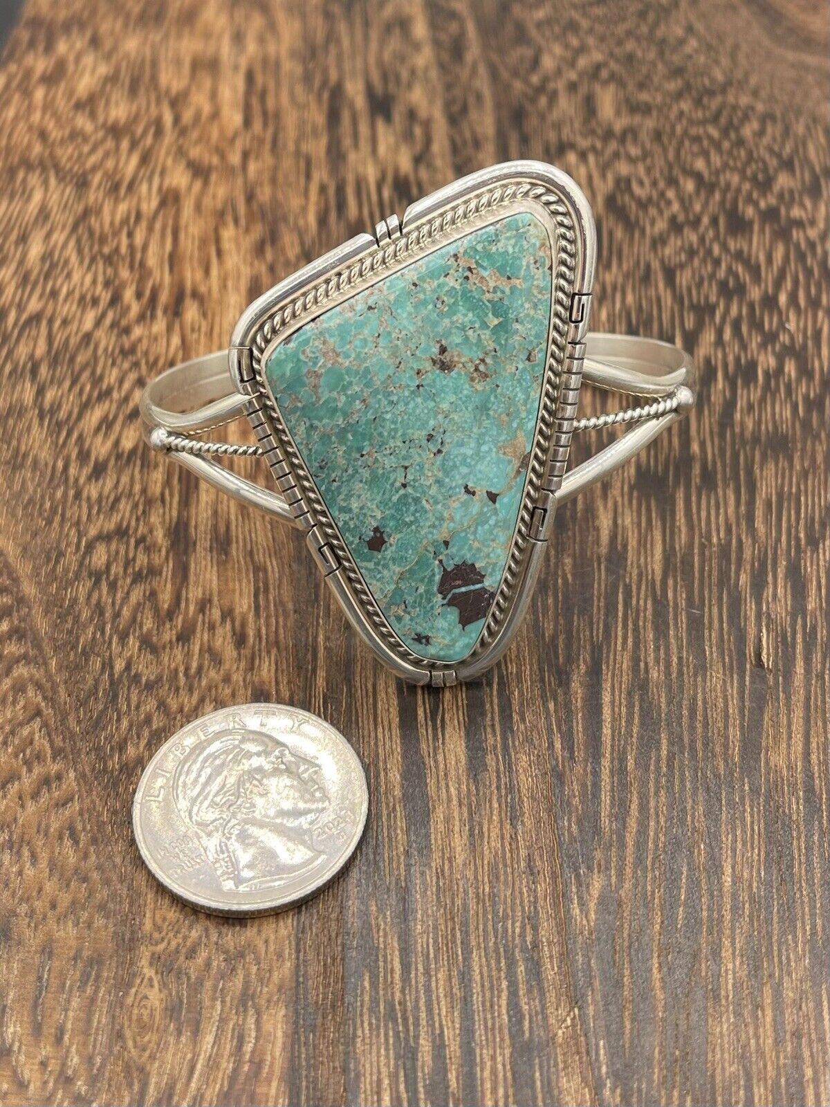 Native American Sterling Silver Navajo Handmade Kingman Turquoise Cuff Bracelet