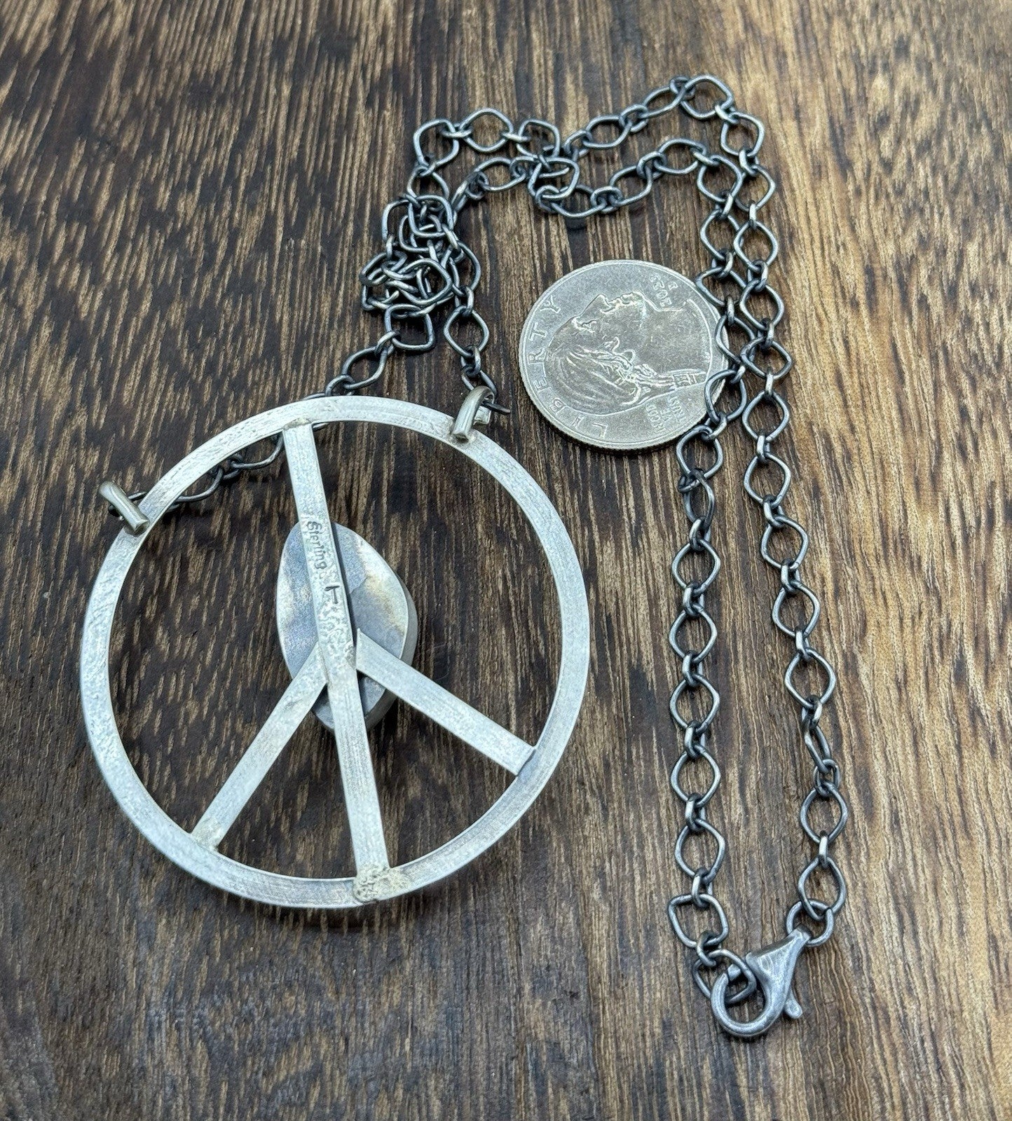 Native American Navajo handmade Sterling Silver Turquoise Peace Hippie Necklace