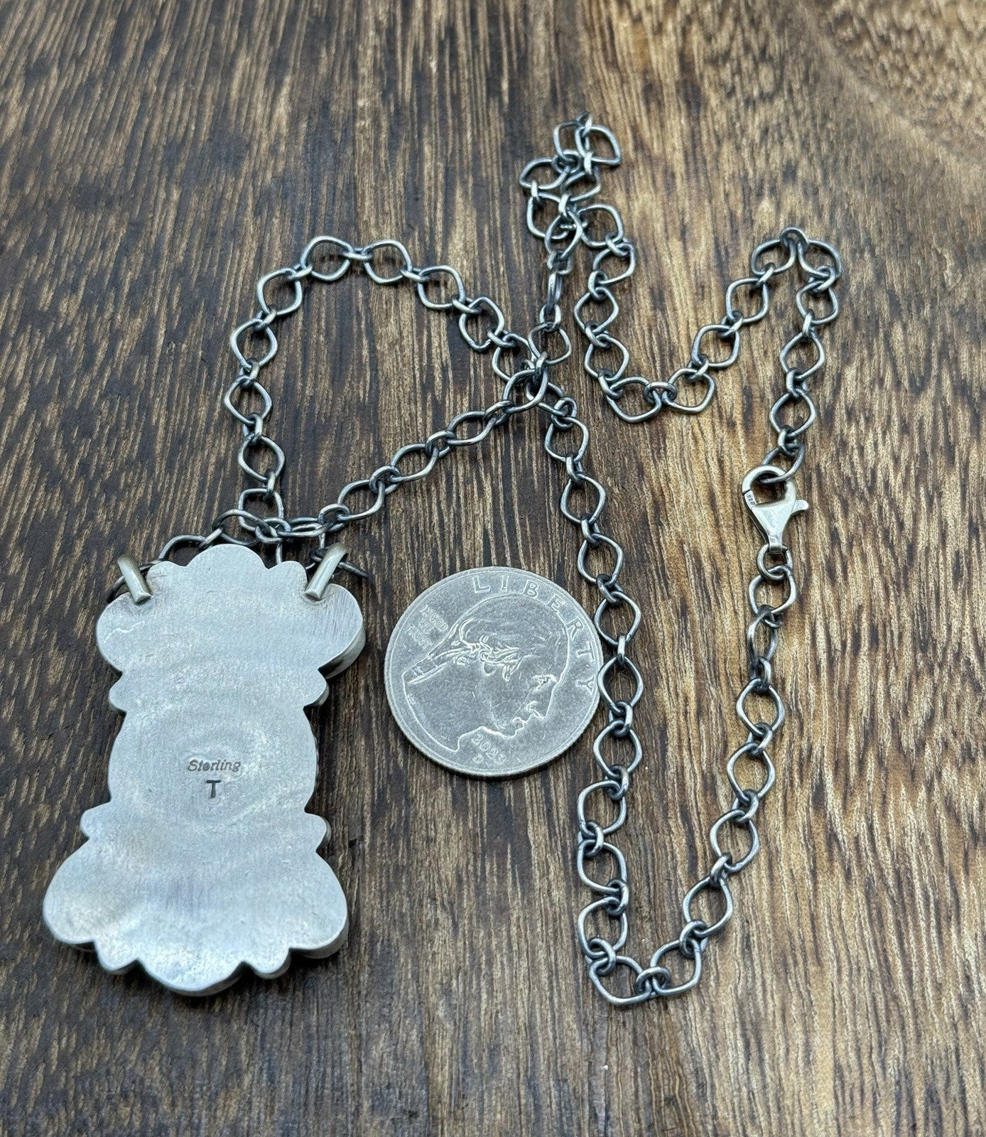 Navajo Handmade Silver Sonoran Gold Turquoise Liberty Coin Cluster Necklace 18”