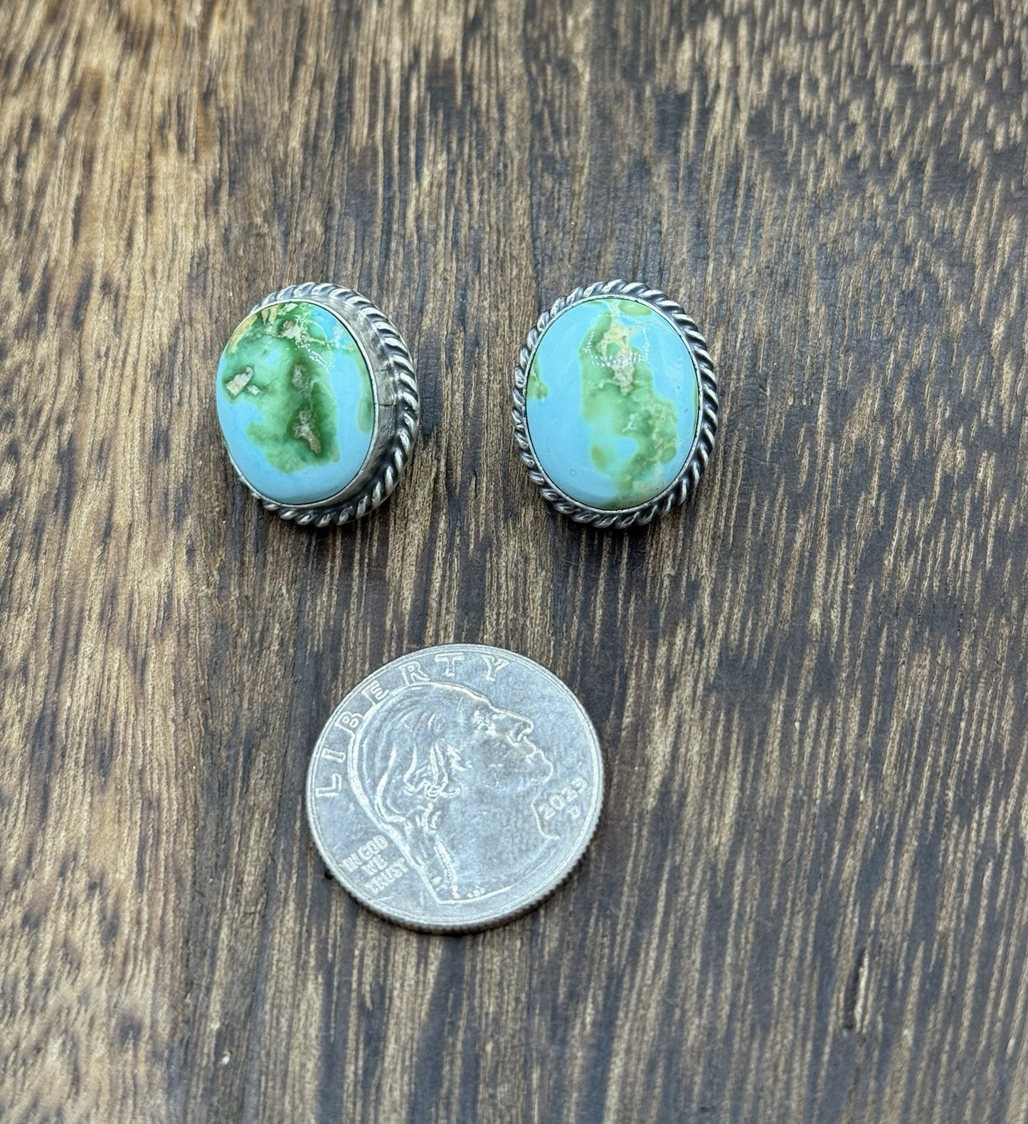 Navajo Handmade Sterling Silver Sonoran Gold Turquoise Post Stud Earrings