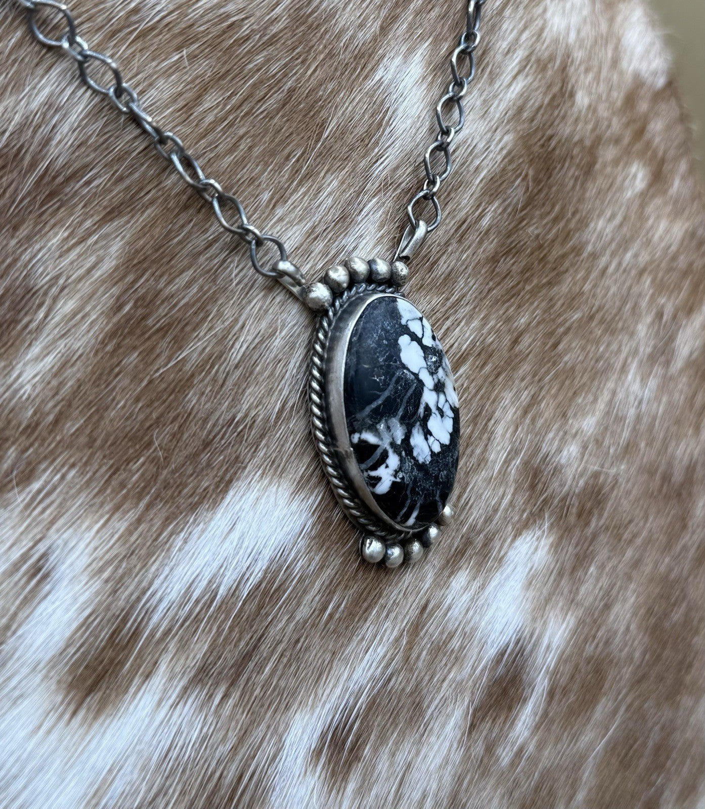 Native American Navajo Handmade Sterling Silver White Buffalo Bar Necklace 18”