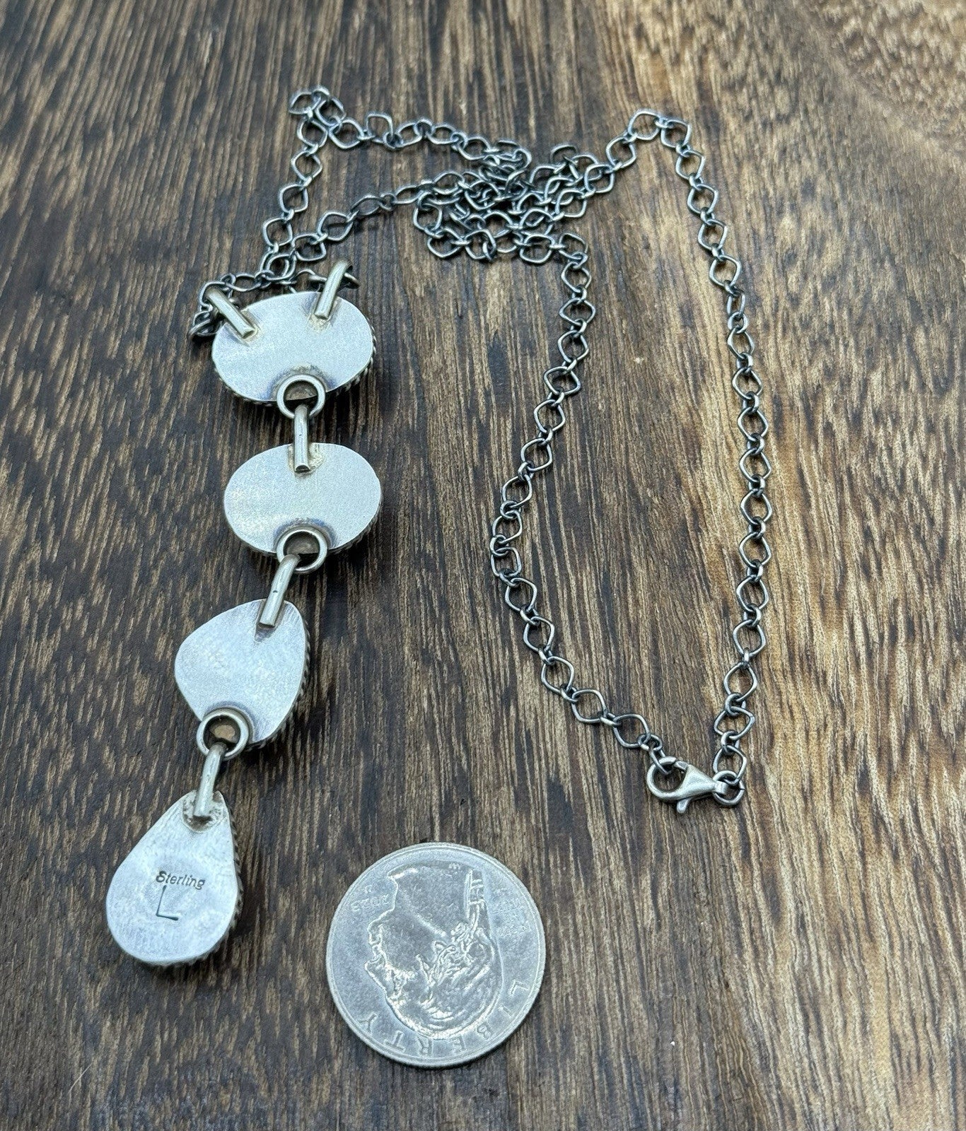 Navajo Handmade Sterling Silver Multi Color Mixed Stone Lariat Necklace 18”