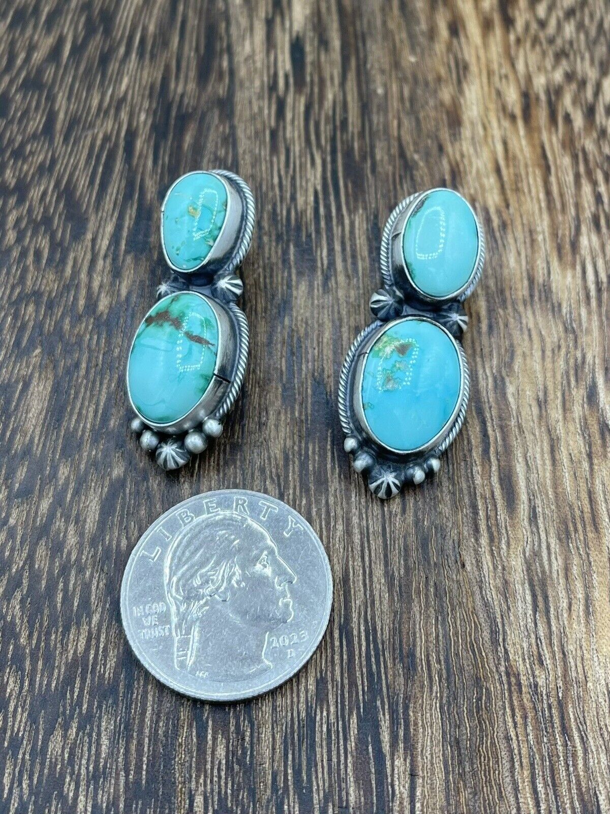 Native American Navajo Handmade Silver Sonoran Bella Turquoise Post Earrings