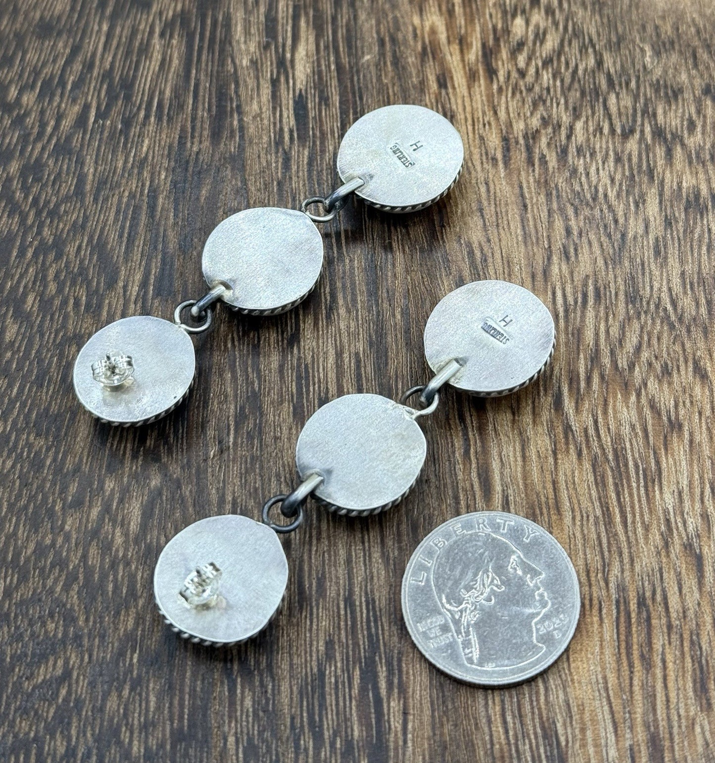 Native Navajo Handmade Sterling Silver Orange Spiny Oyster Post Dangle Earrings