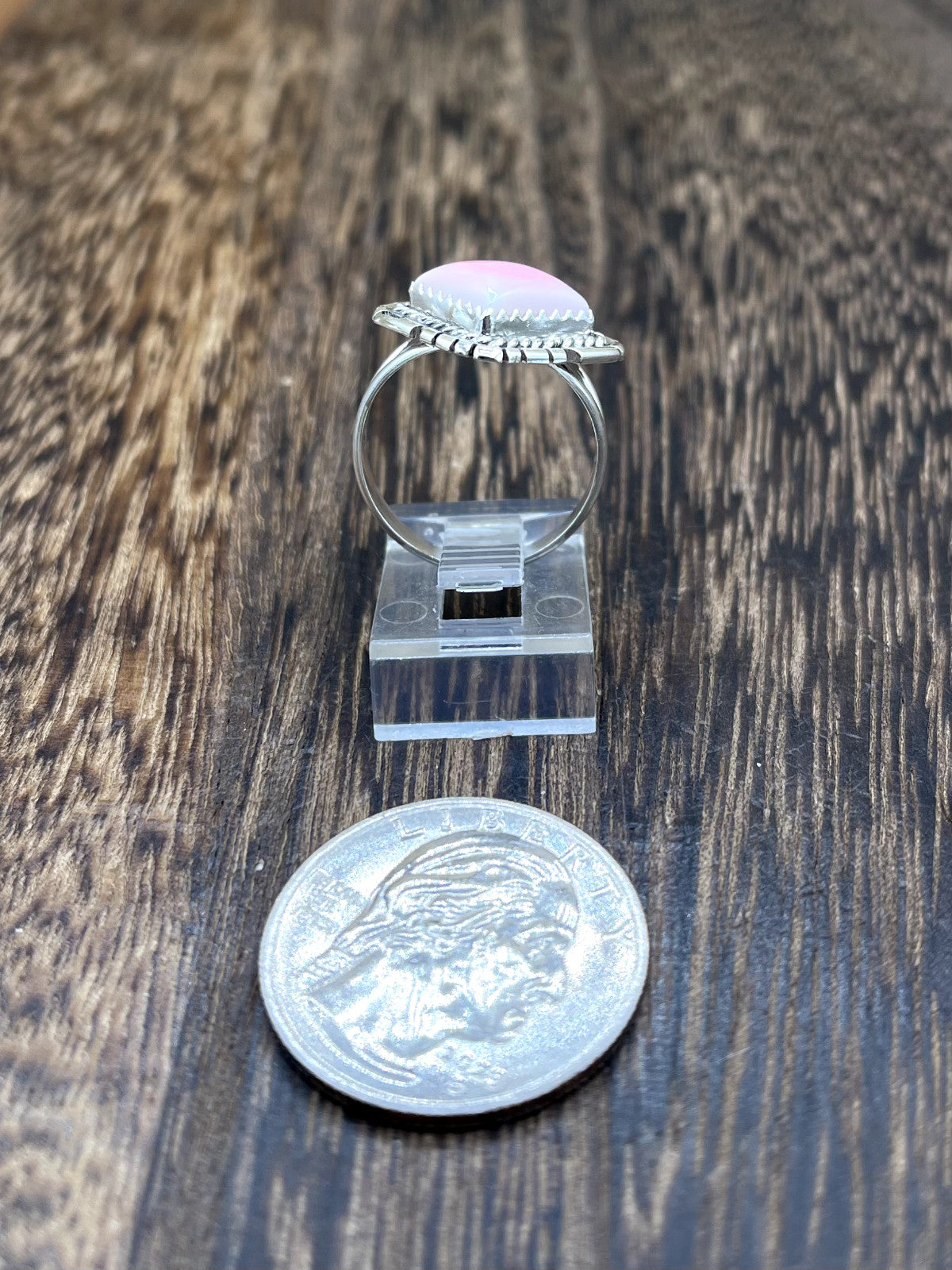 Navajo Handmade Sterling Silver Pink Conch Shell Band Rings By Peggy Skeets