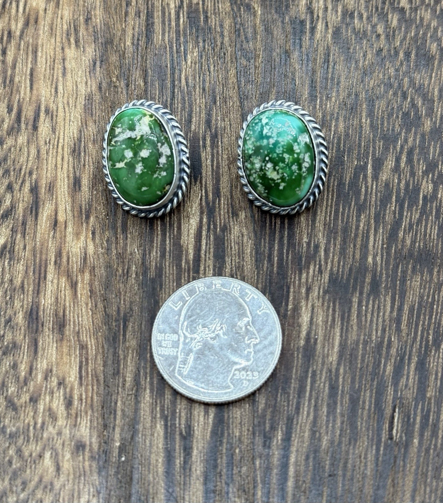 Navajo Handmade Sterling Silver Sonoran Gold Turquoise Post Stud Earrings