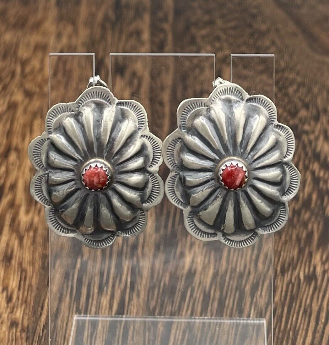 Native American Sterling Silver Navajo Handmade Oldlook Spiny Post Earrings