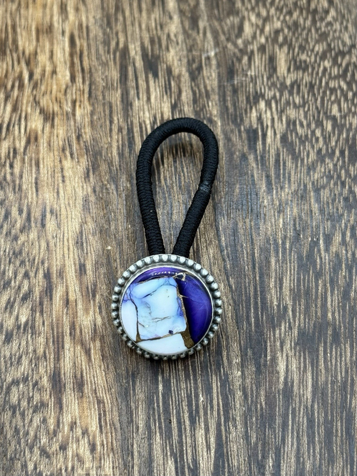 Native American Navajo Handmade Sterling Silver Violet Rose Dahlia Hair Tie