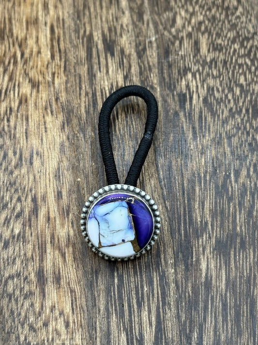 Native American Navajo Handmade Sterling Silver Violet Rose Dahlia Hair Tie