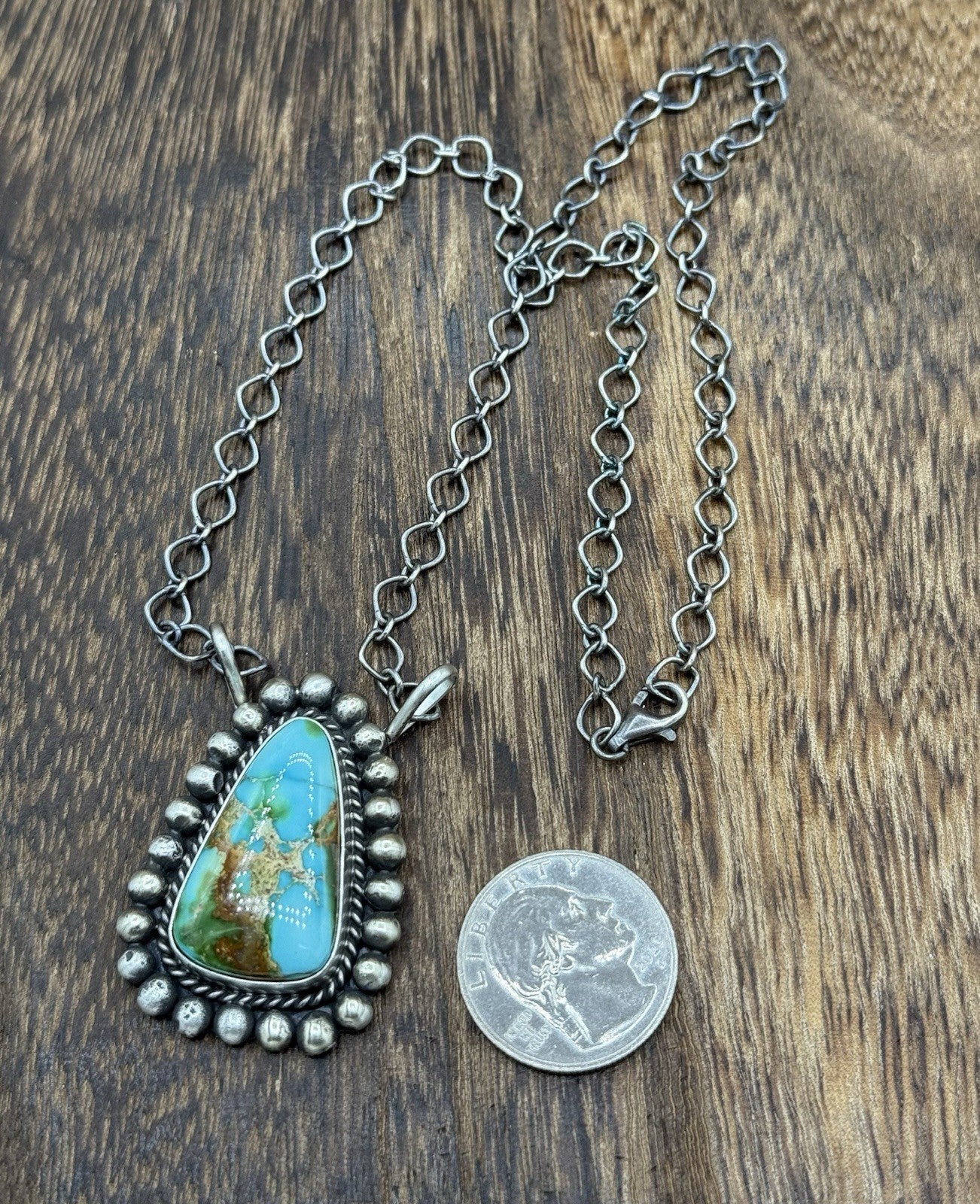 Native Navajo Handmade Sterling Silver Sonoran Gold Turquoise Necklace 18” Large