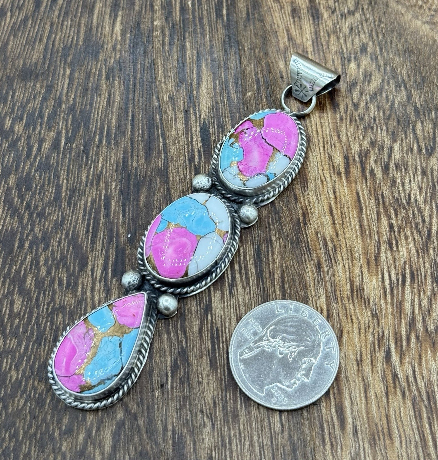 Native Navajo Handmade Sterling Silver Cotton Candy Dahlia Drop Pendant