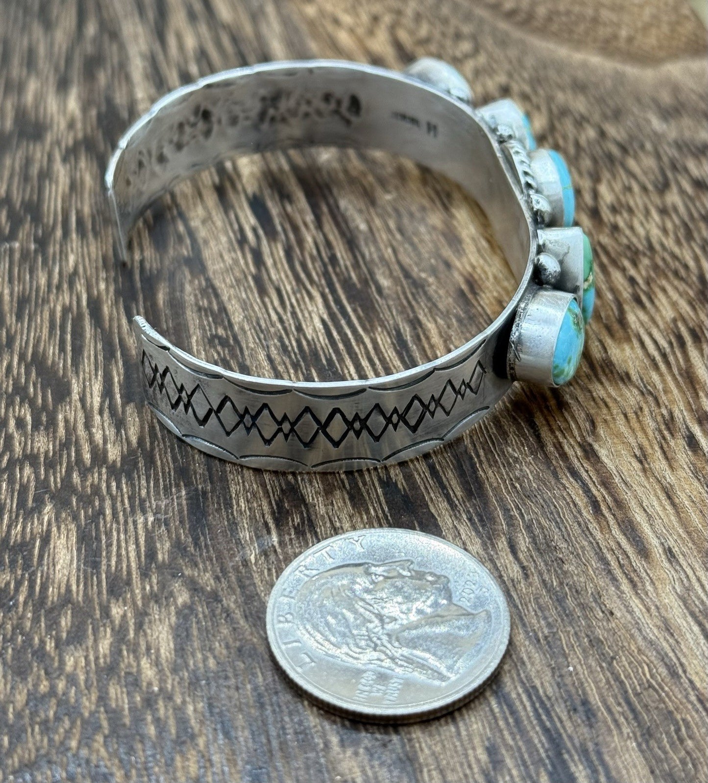 Native Navajo Handmade Sterling Silver Sonoran Gold Turquoise Cuff Bracelet