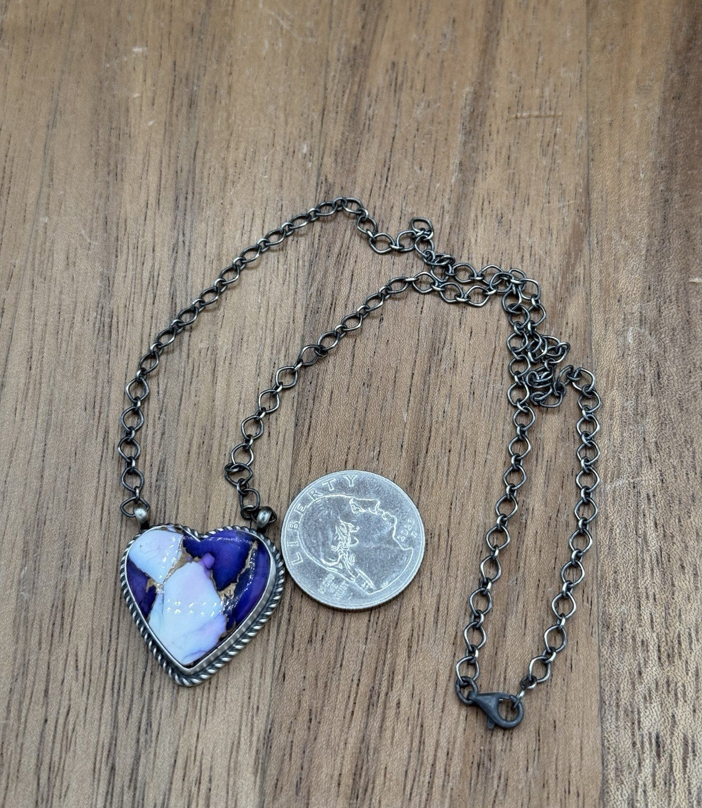 Navajo Handmade Sterling Silver Violet Rose Bar Necklace 18” By Tricia Smith
