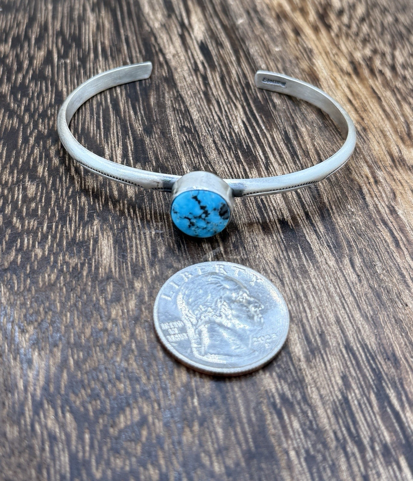 Navajo Handmade Sterling Silver Blue Ridge Turquoise Stacker Cuff Bracelet