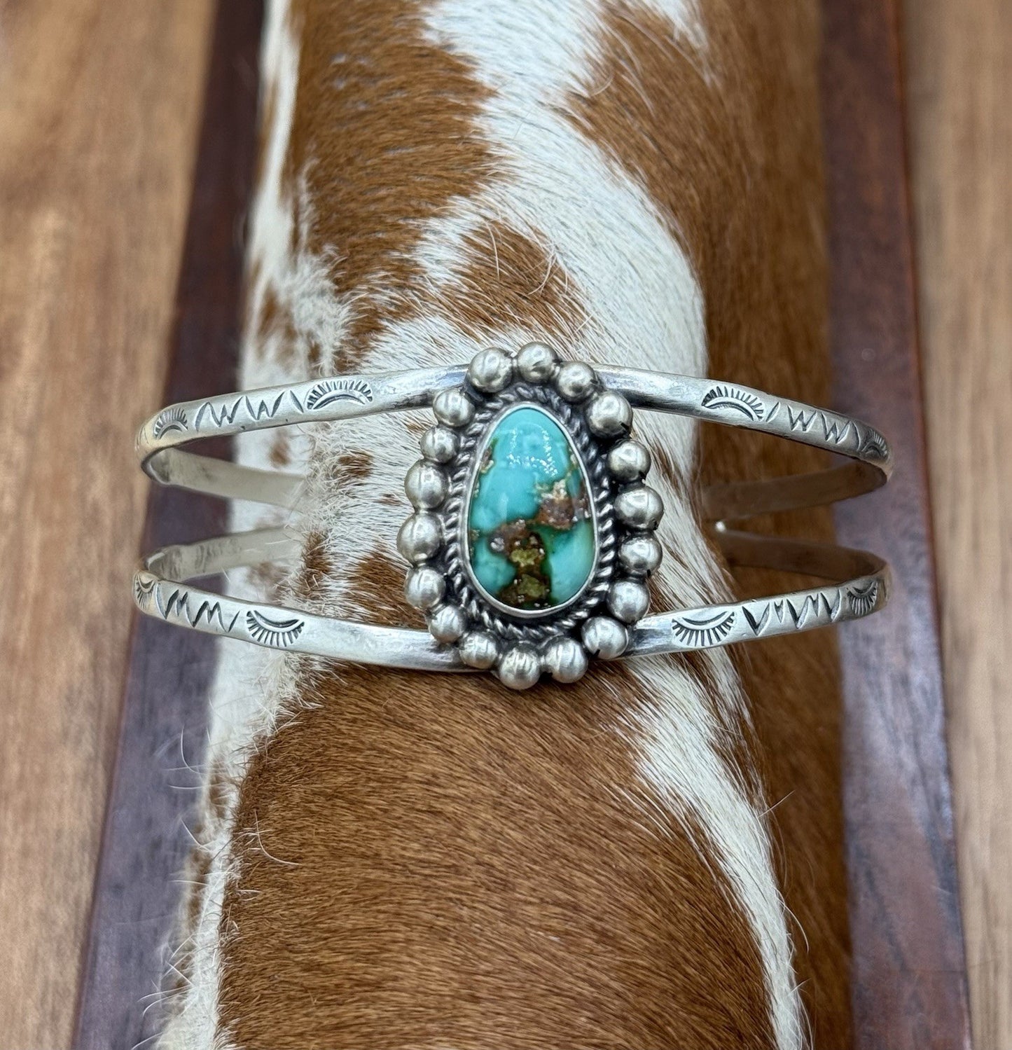 Native Navajo Handmade Sterling Silver Sonoran Gold Turquoise Cuff Bracelet