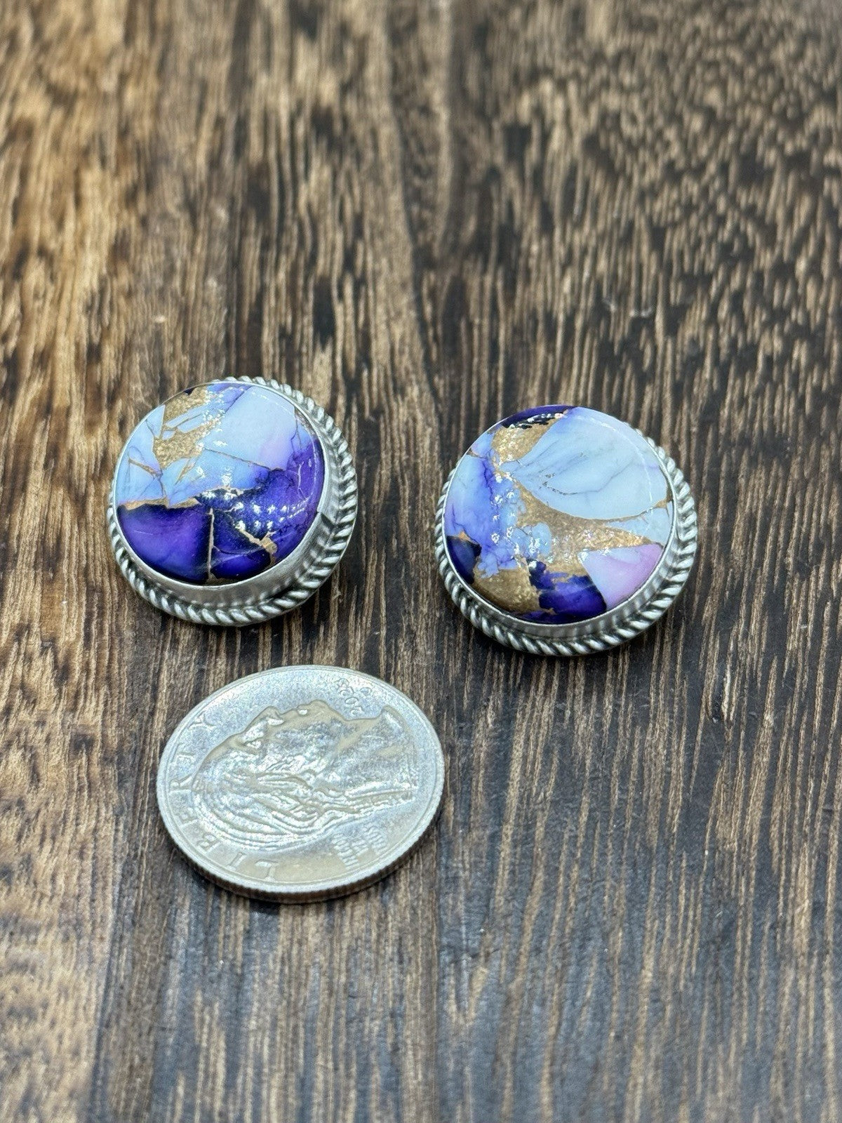 Navajo Handmade Sterling Silver Violet Rose Dahlia Post Earrings Letricia Largo