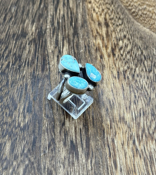 Navajo Handmade Sterling Silver White Water Turquoise Cluster Ring Size 9