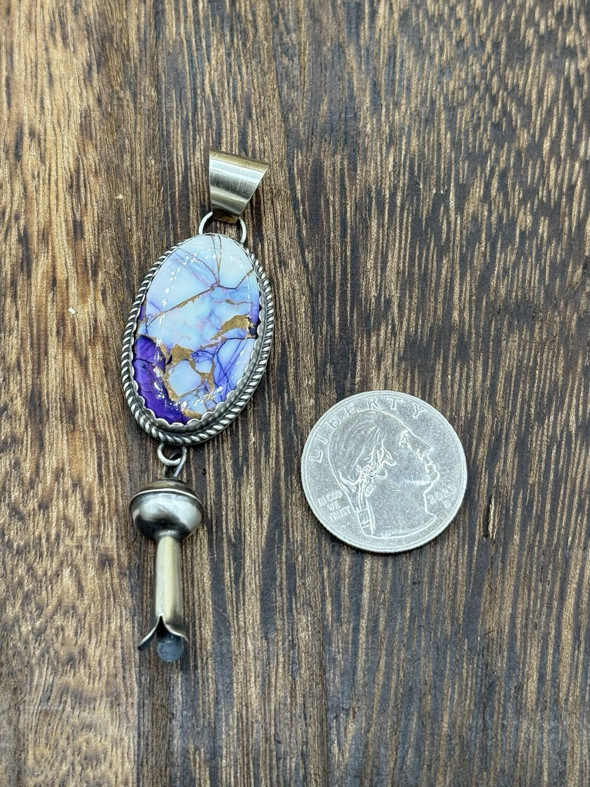 Native Navajo Handmade Sterling Silver Violet Rose Dahlia Dangle Blossom Pendant