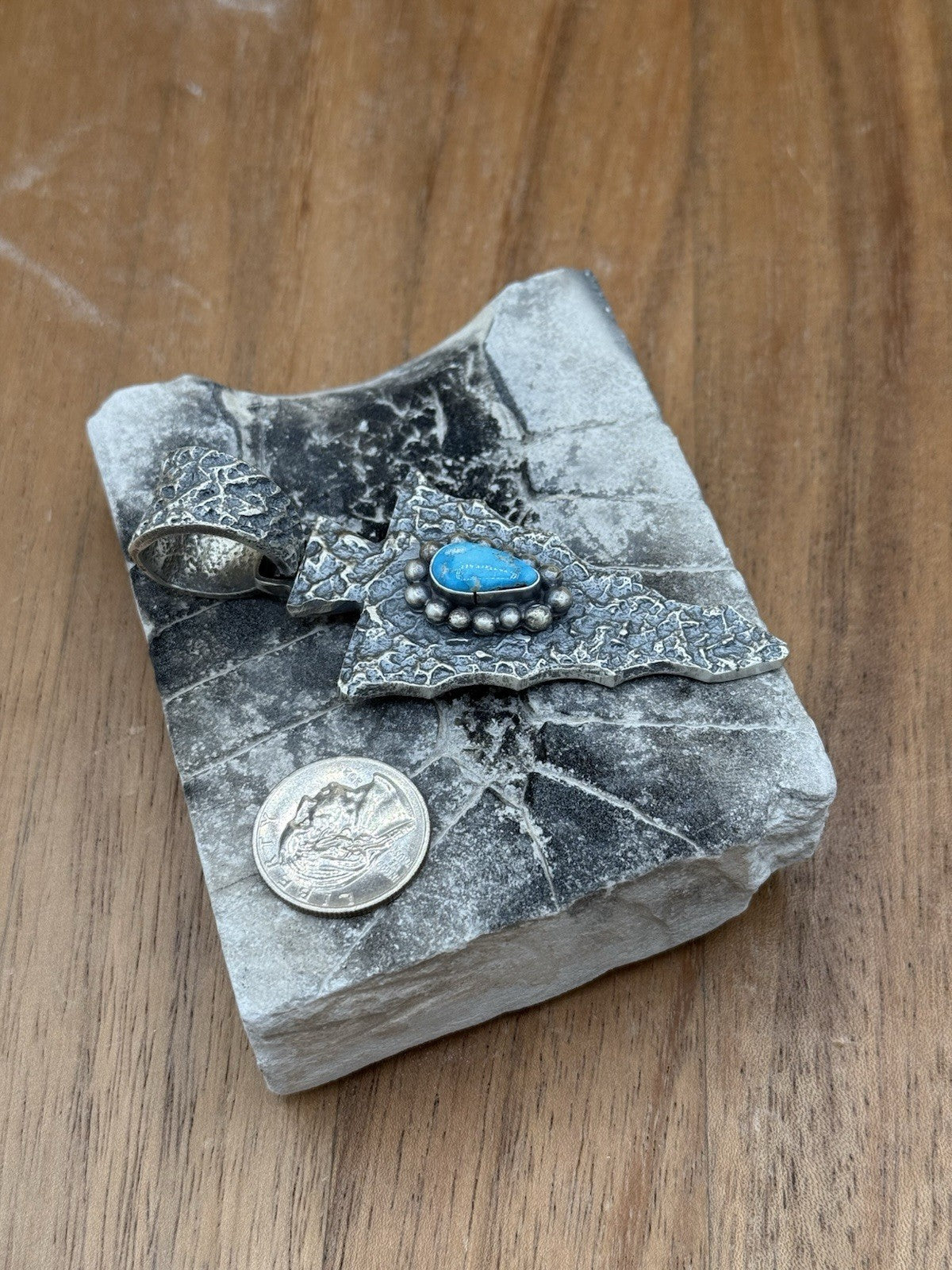 Navajo Silver Blue Ridge Turquoise Arrowhead Pendant Tufa Cast By Merle House