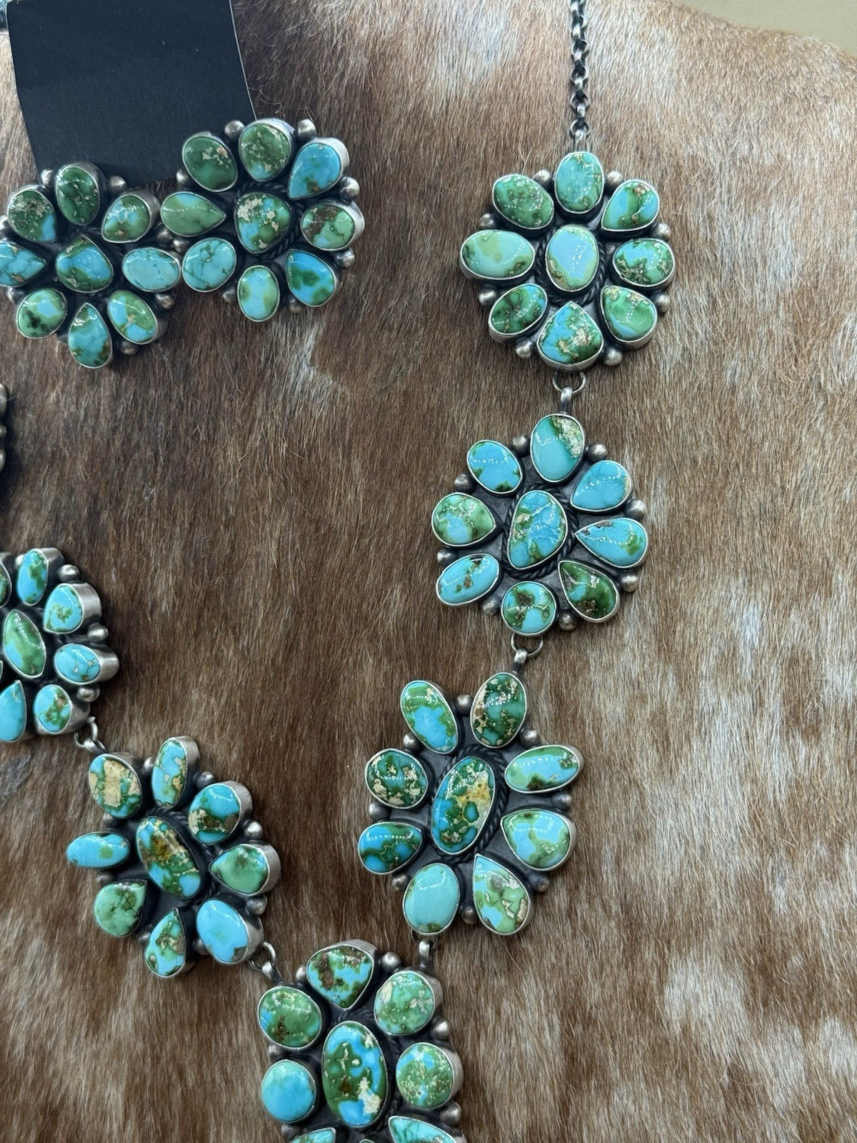 Navajo Handmade Sterling Silver Sonoran Turquoise Cluster Lariat Necklace 24”