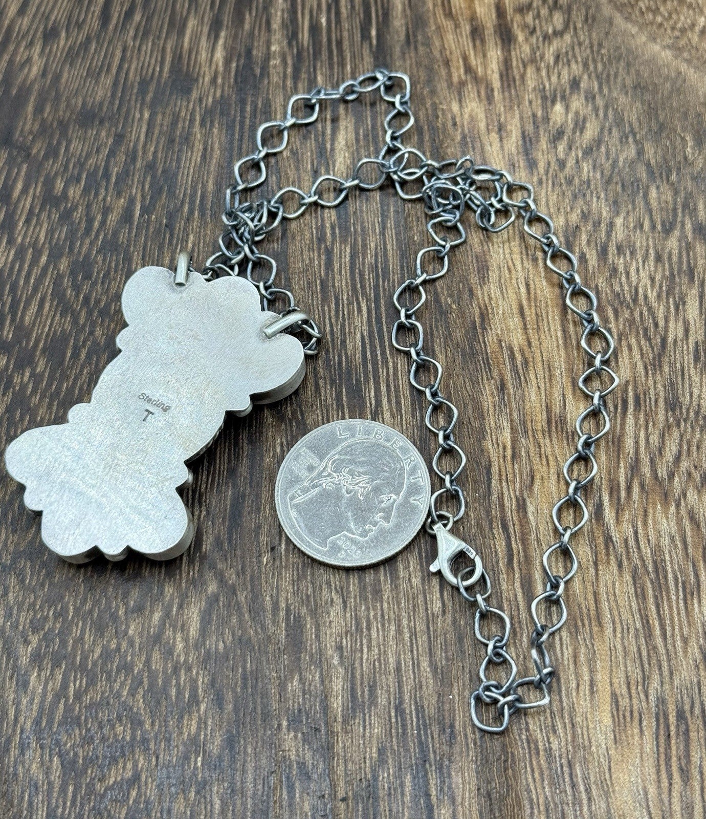 Navajo Handmade Silver White Water Turquoise Liberty Coin Cluster Necklace 18”