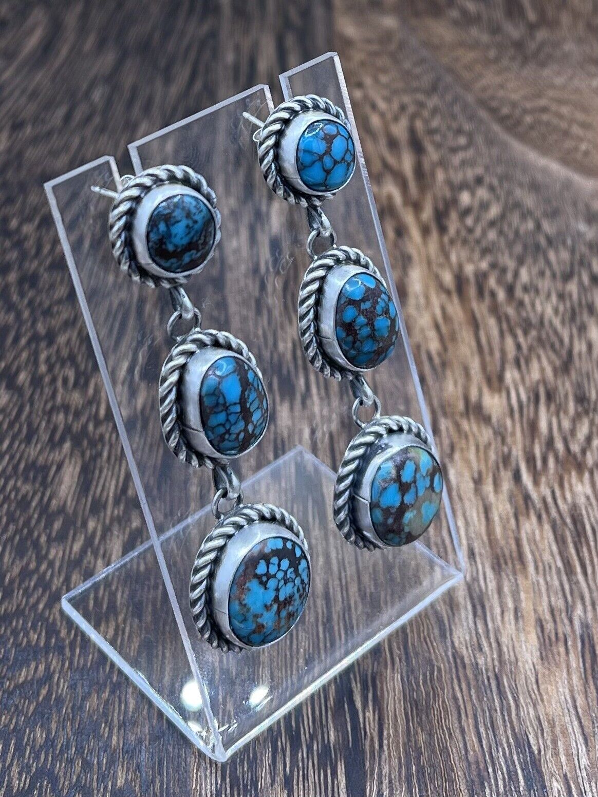 Native American Sterling Silver Navajo Handmade Turquoise Post Dangle Earrings