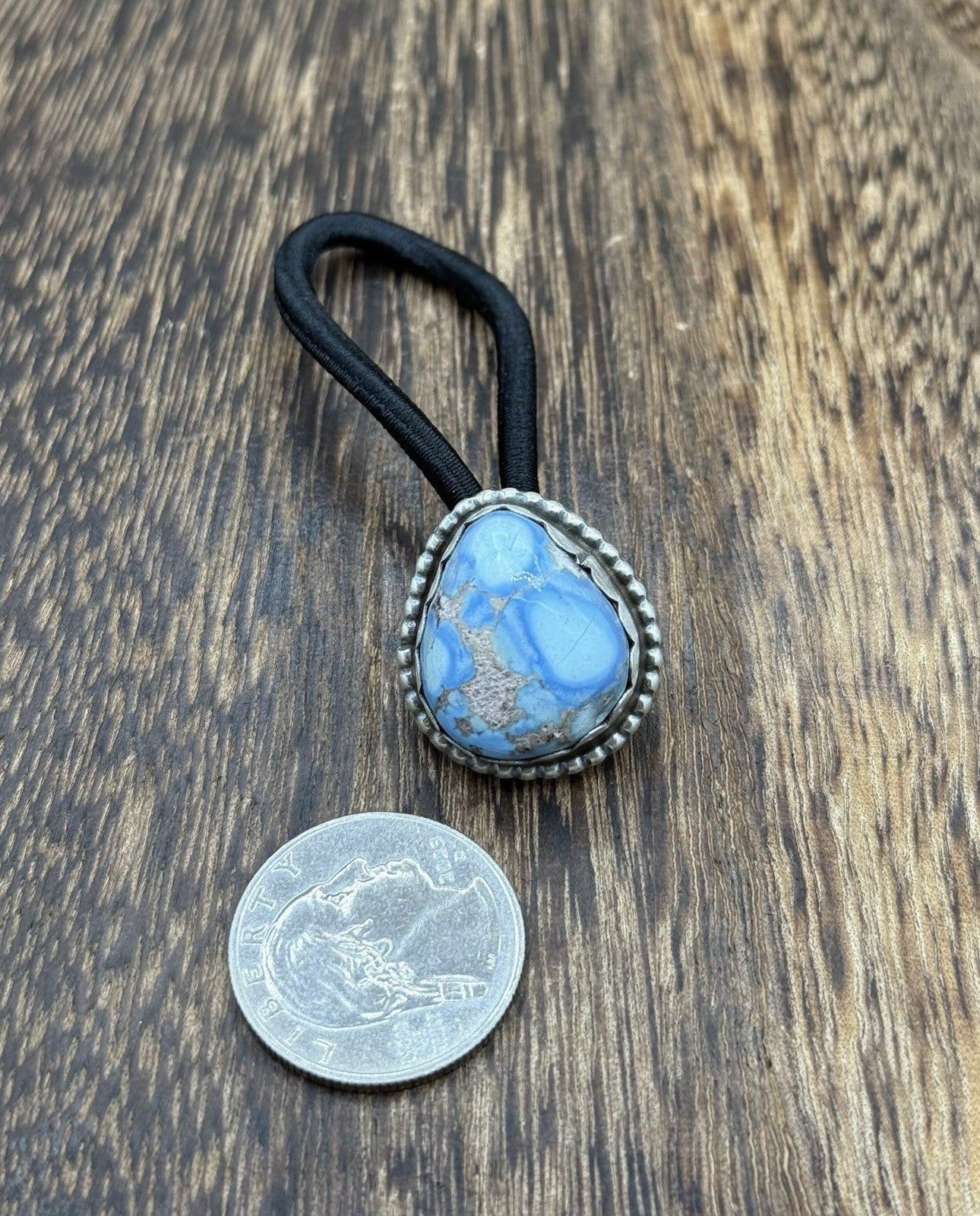 Native American Navajo Handmade Sterling Silver Golden Hills Turquoise Hair Tie