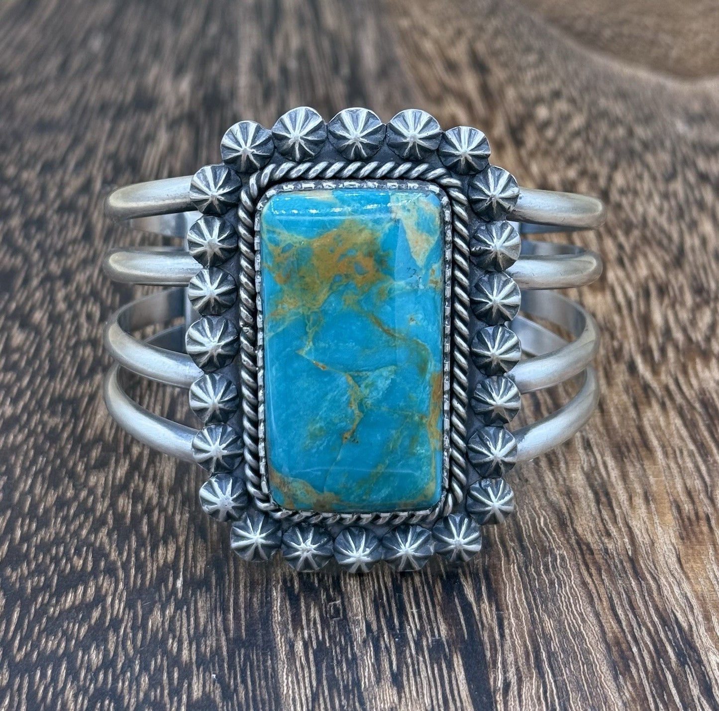 Native Navajo Handmade Sterling Silver Royston Turquoise Old Look Cuff Bracelet