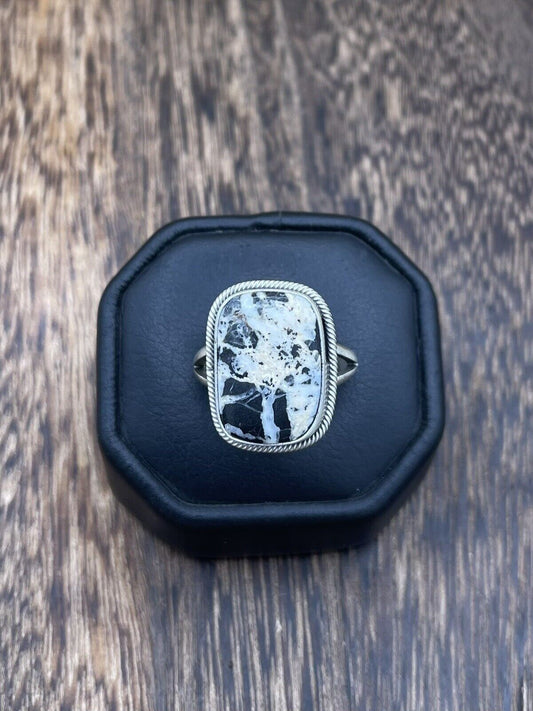 Native American Navajo Handmade Silver White Buffalo Old Look Ring Size 9.5