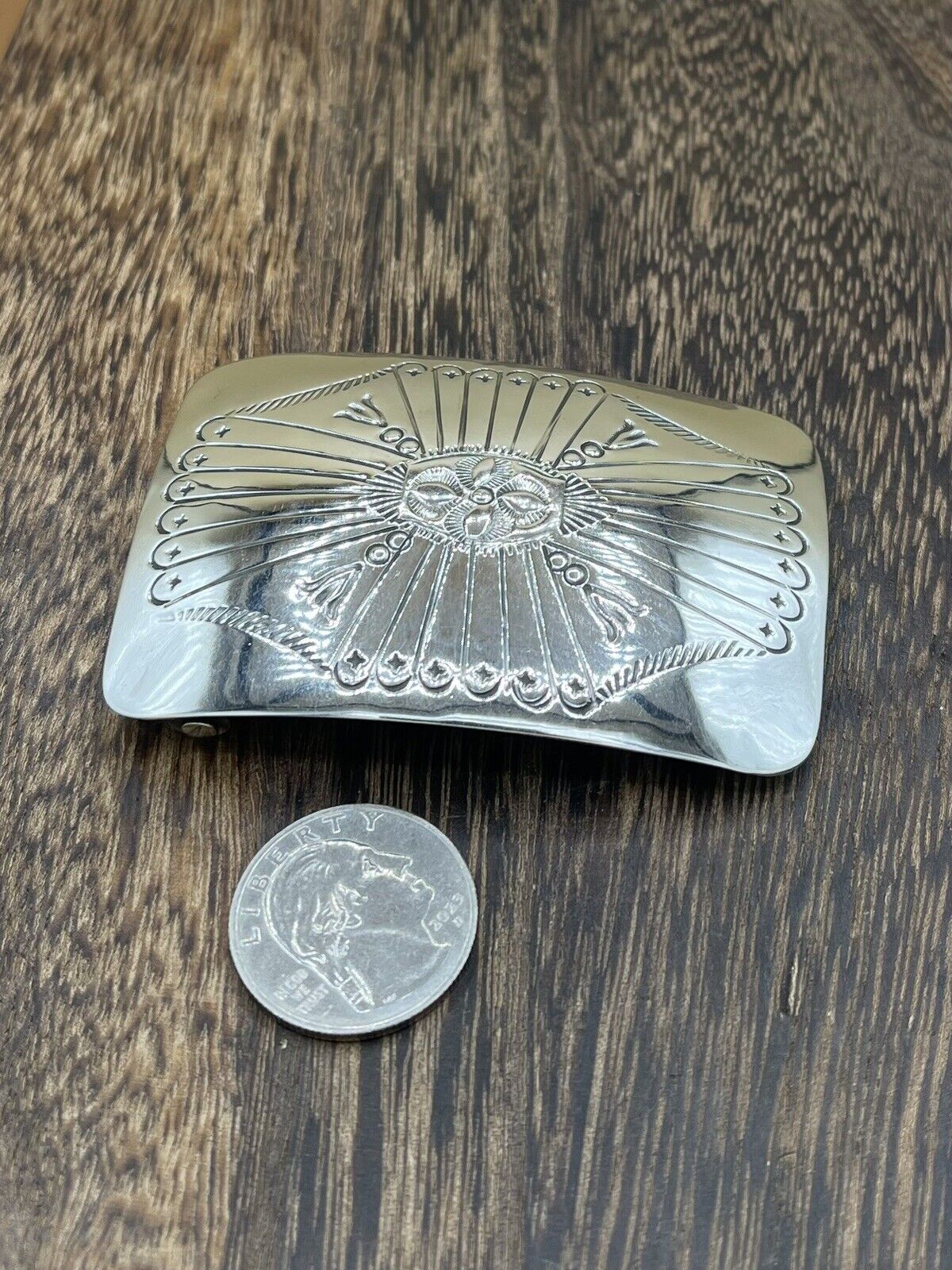 Native American Navajo Handmade Shiny Sterling Silver Belt Buckle By Joann Begay