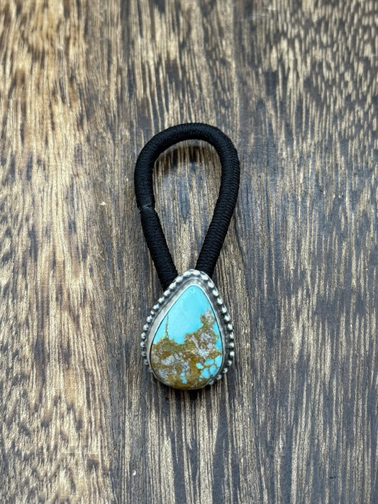 Native American Navajo Handmade Sterling Silver Kingman Turquoise Hair Tie