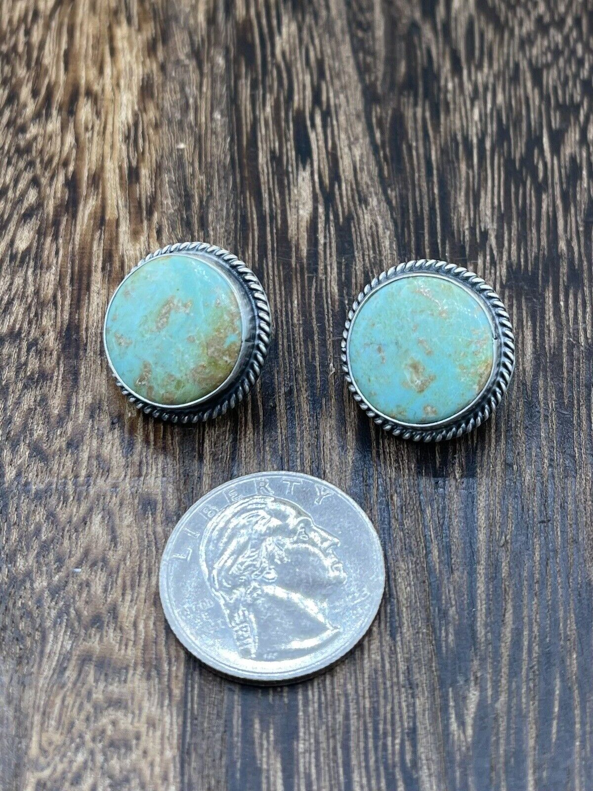 Navajo Handmade Sterling Silver Sonoran Turquoise Post Stud Earrings Byron Begay