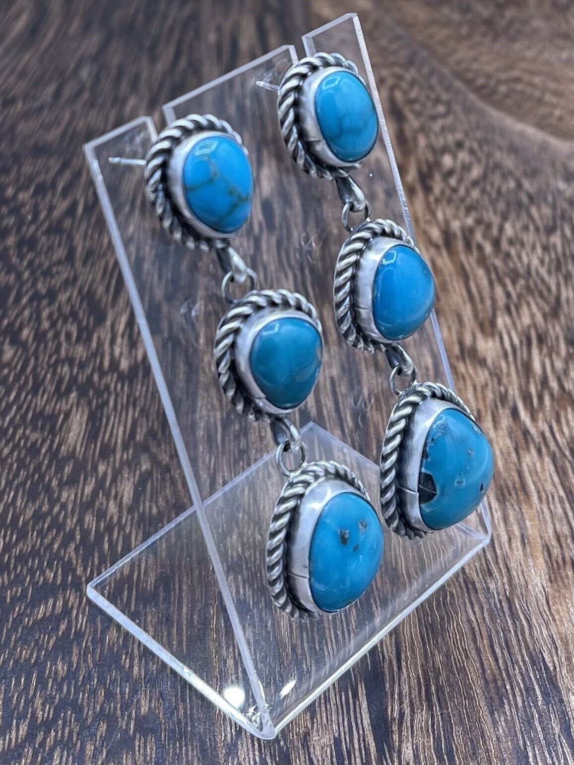 Native American Sterling Silver Navajo Handmade Turquoise Post Dangle Earrings