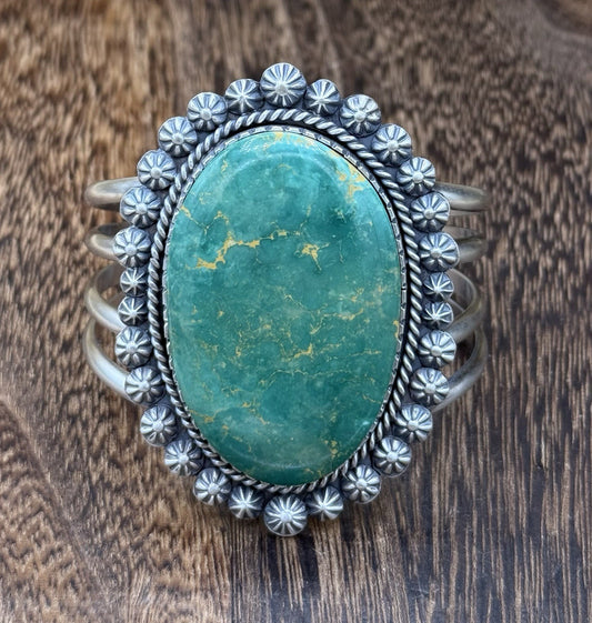 Native Navajo Handmade Sterling Silver Royston Turquoise Old Look Cuff Bracelet