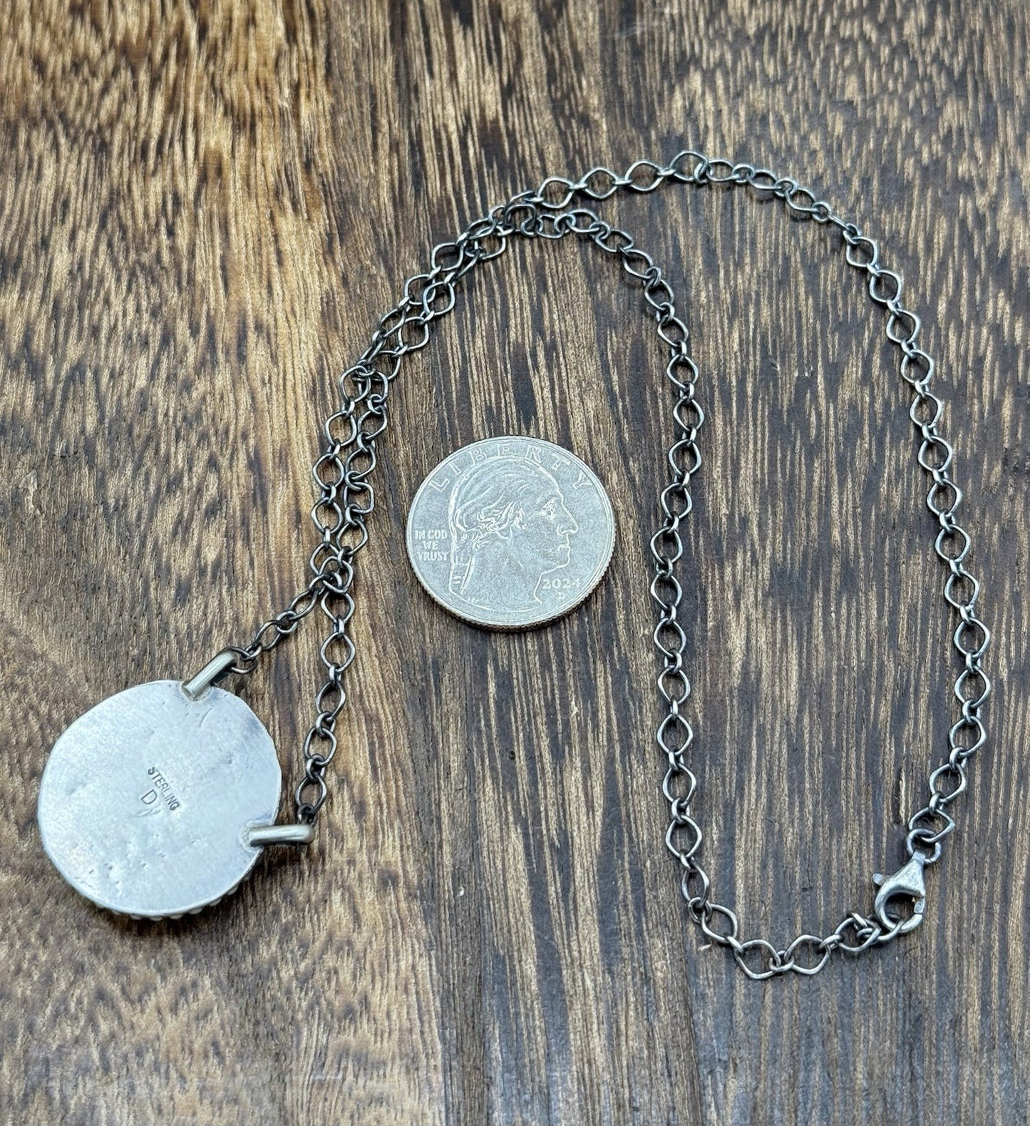 Native American Navajo Handmade Sterling Silver Dahlia Rose Bar Necklace 18”