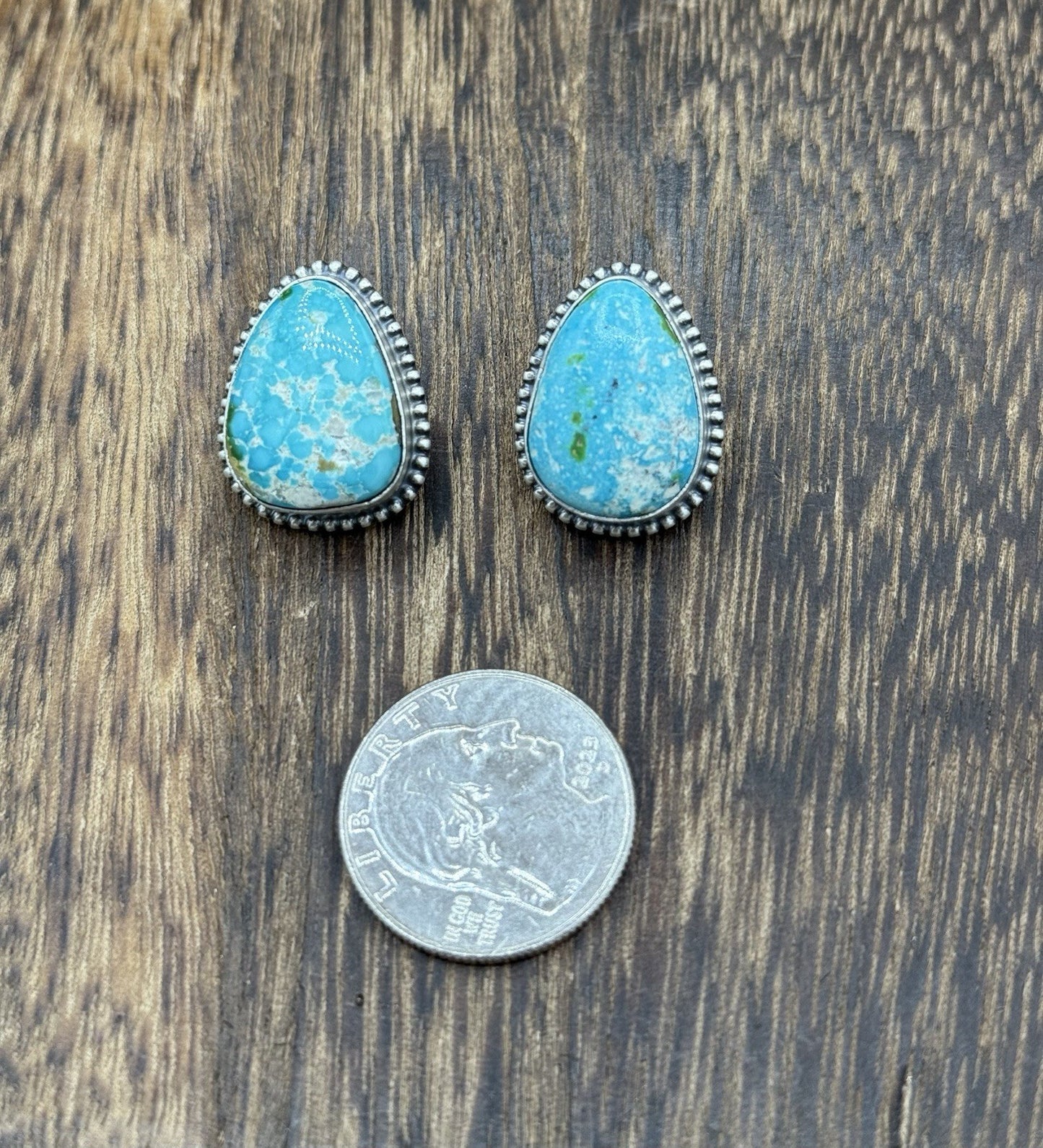 Navajo Handmade Sterling Silver Sonoran Gold Turquoise Post Stud Earrings