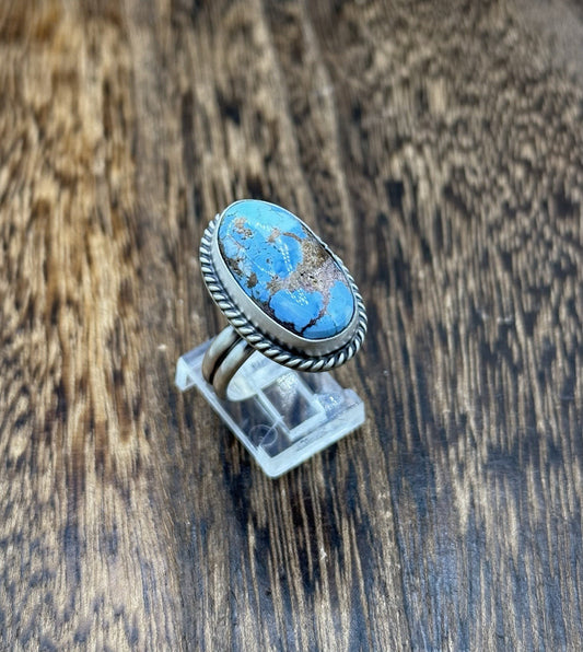 Navajo Handmade Sterling Silver Golden Hills Turquoise Adjustable Ring Size 7-10