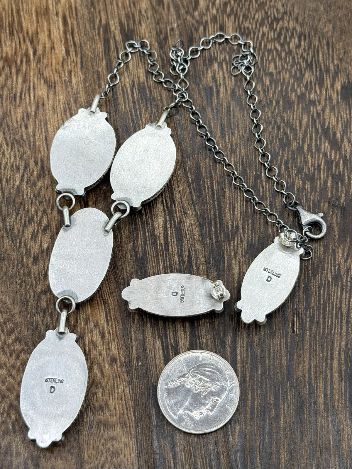 Navajo Handmade Sterling Silver Dahlia Rose Lariat Necklace Set 18”