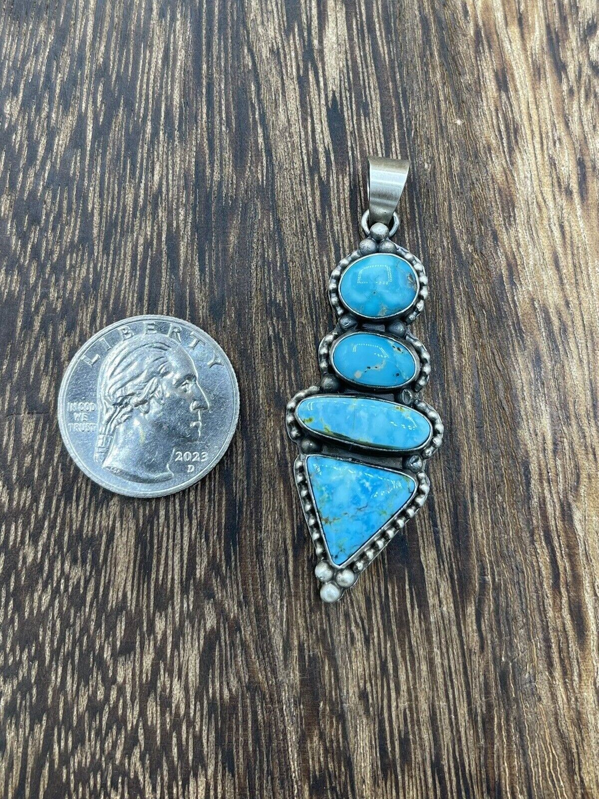 Native American Sterling Silver Navajo Handmade Turquoise Pendant - Scott Skeets