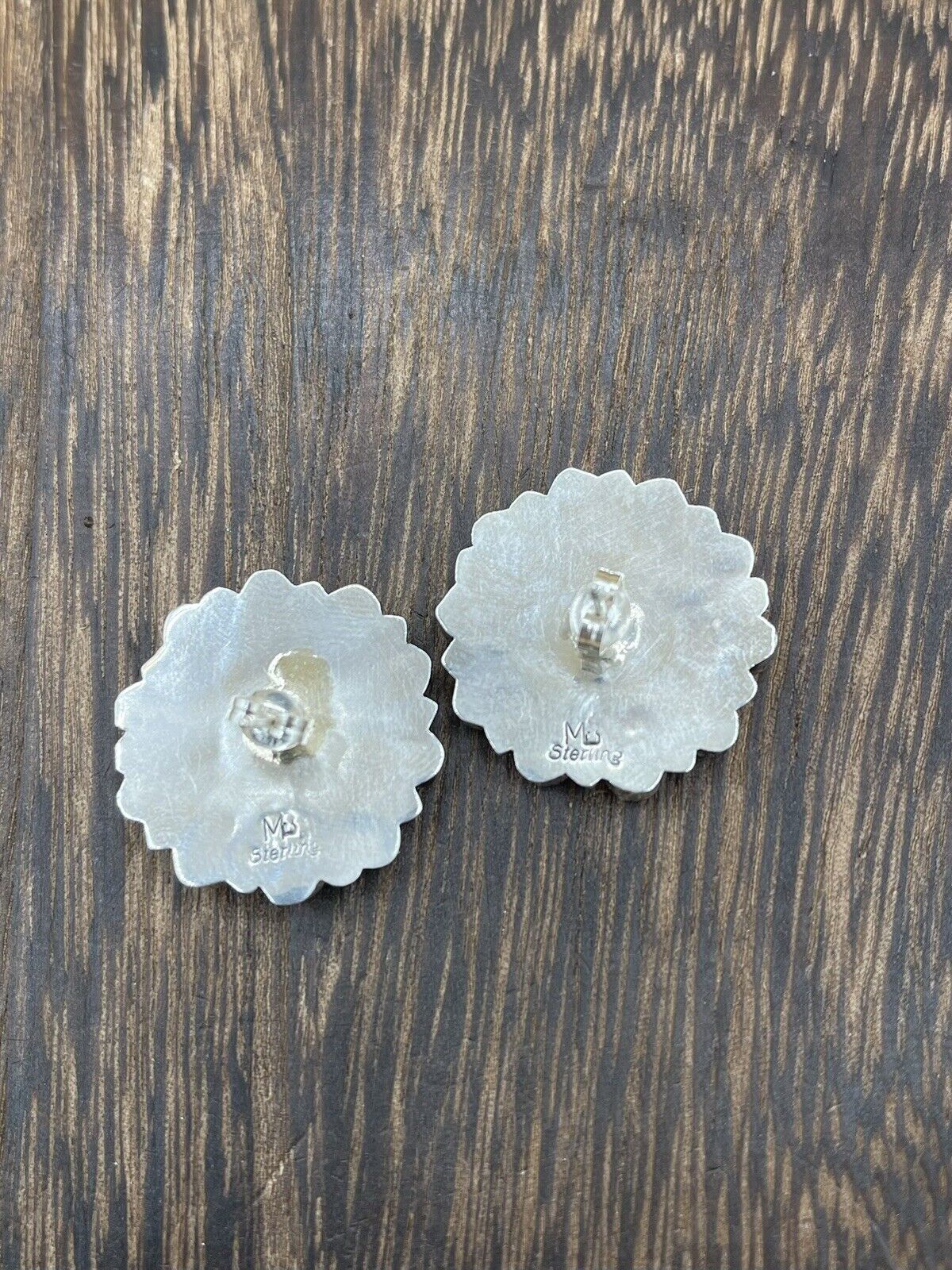 Native American Navajo Handmade Silver White Buffalo Cluster Stud Earrings