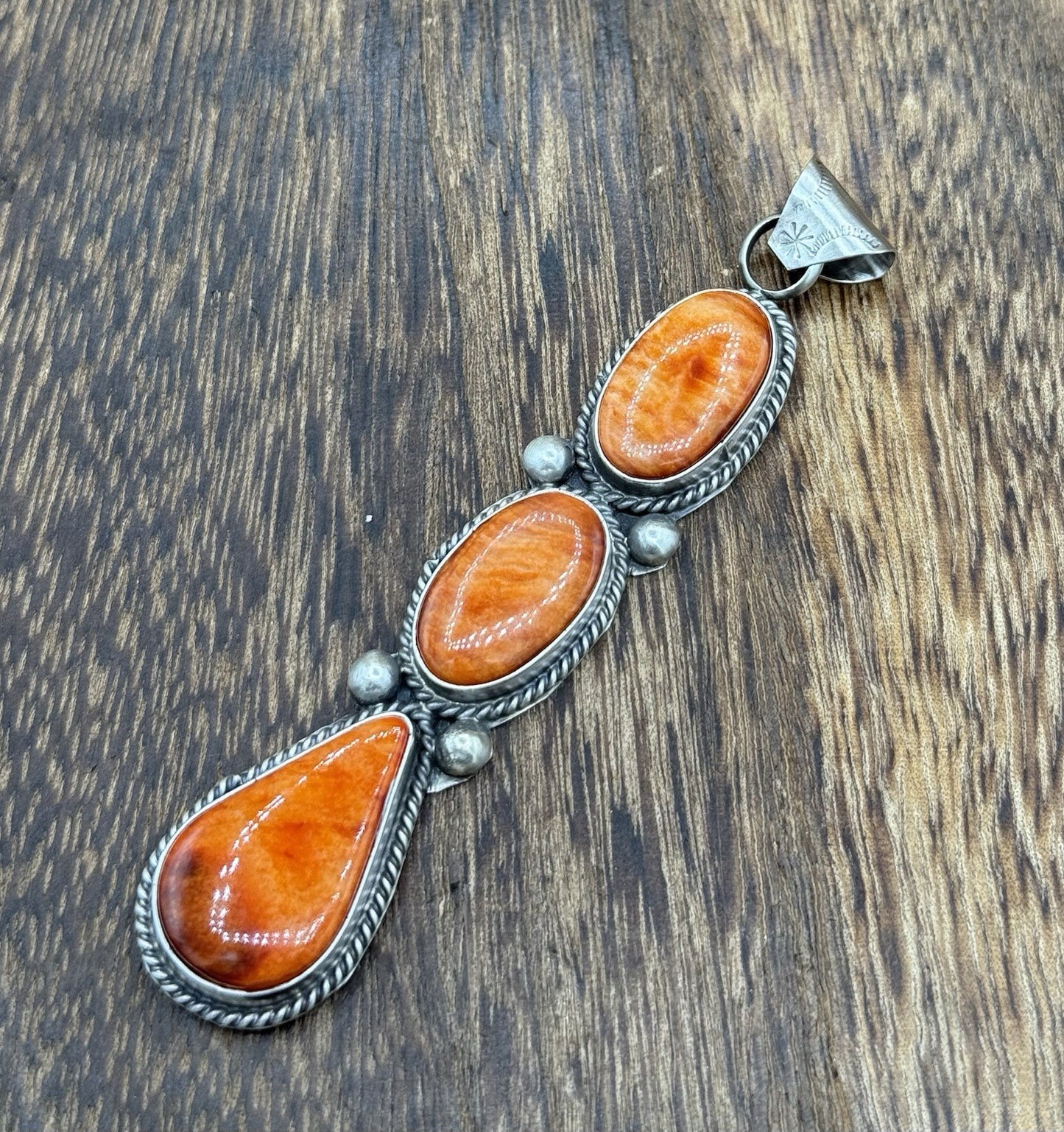 Native Navajo Handmade Sterling Silver Spiny Oyster Shell Drop Pendant